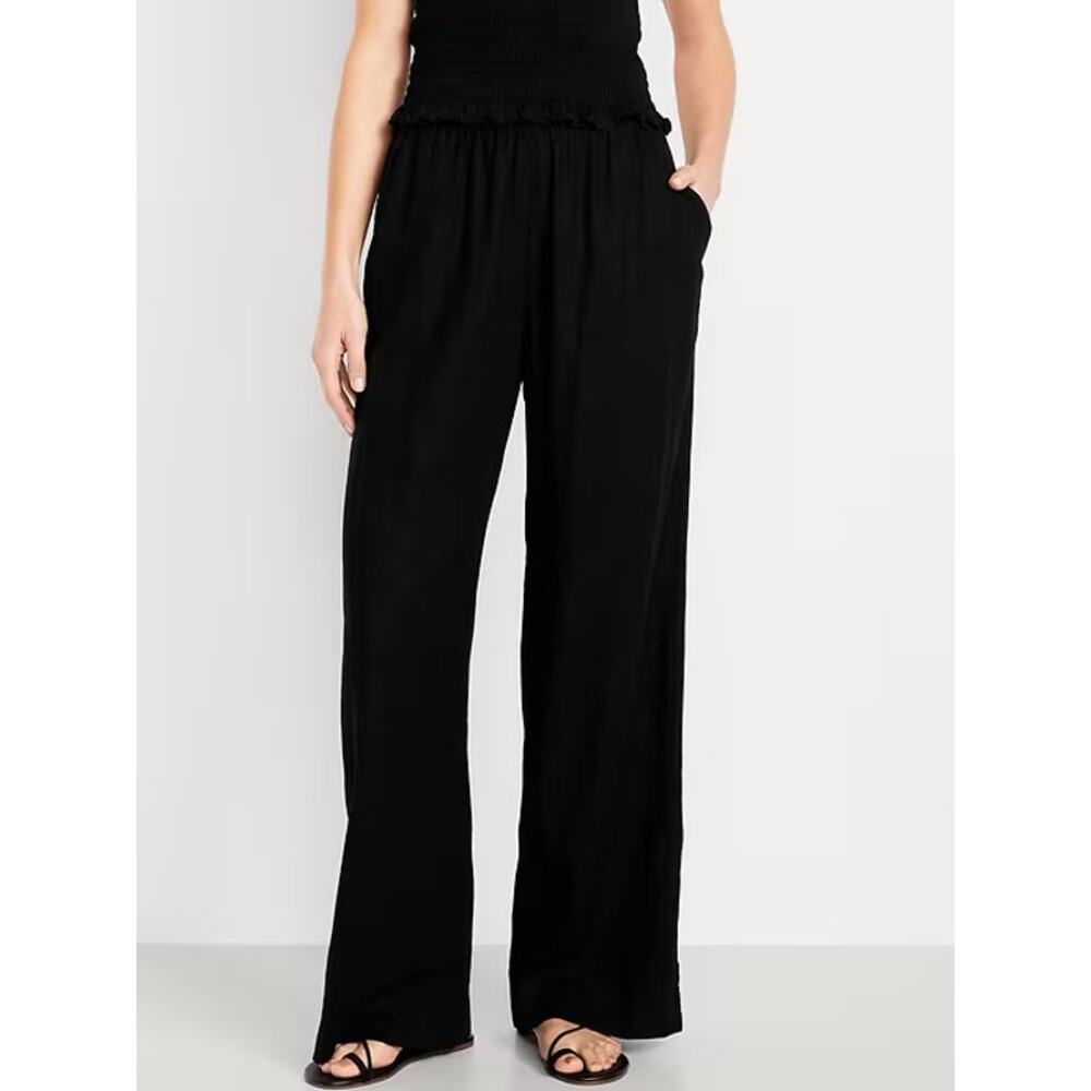 Old Navy High Waisted Linen Blend Wide Leg Pants Women’s Small Black Jack